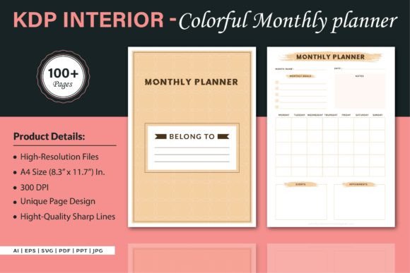 Colorful Monthly Planner Graphics for Kdp Interiors