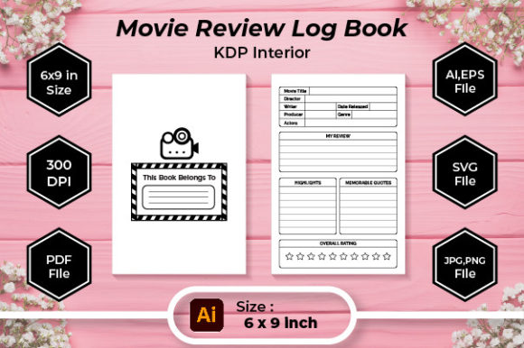 Movie Review Log Book Interior Template: Graphics for KDP Interiors
