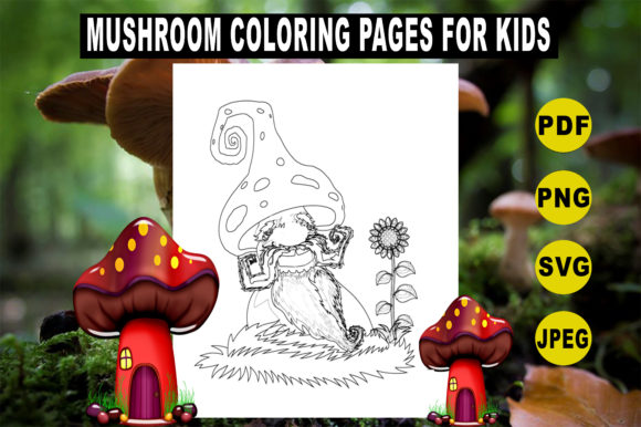 Mushroom Coloring Pages for Kids 2 Graphics