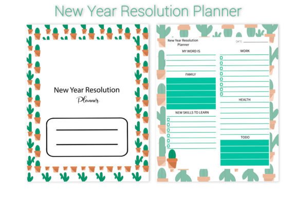 New Year Resolution Planner Graphics for Kdp Interiors