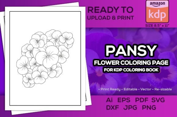 Pansy Flower Coloring Page for Kdp Book Graphics