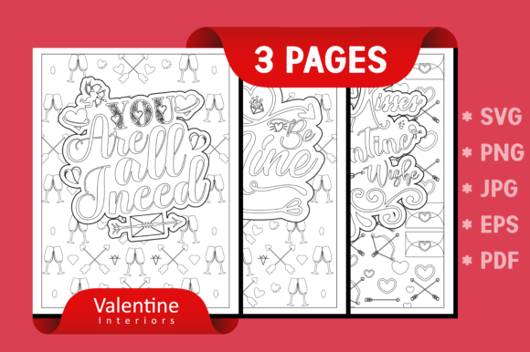 Valentine Coloring Page KDP Interior PDF Graphics